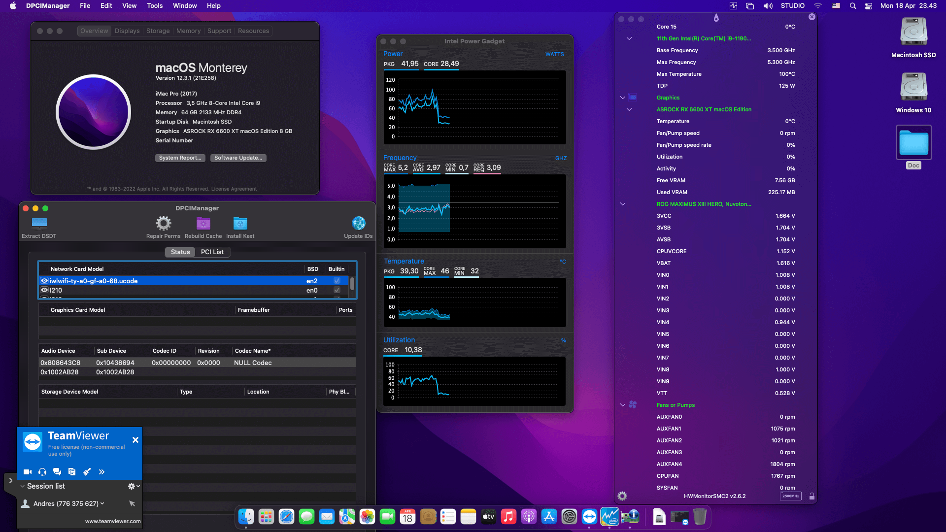 Success Hackintosh macOS Monterey 12.3.1 Build 21E258 in Asus Maximus Hero XIII + Intel Core i9 11900KF + Asrock RX 6600 XT